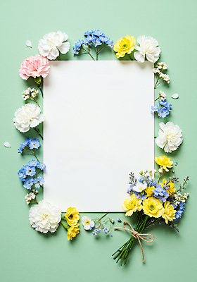 JPG 편집이미지 기념일 꽃잎 리본 종이 꽃다발 사람없음 초록색 감사 꽃프레임 카피스페이스 편집실사 AI포토 AI콘텐츠 꽃 감정 컬러 프레임 이벤트 공백 CG 파일형식