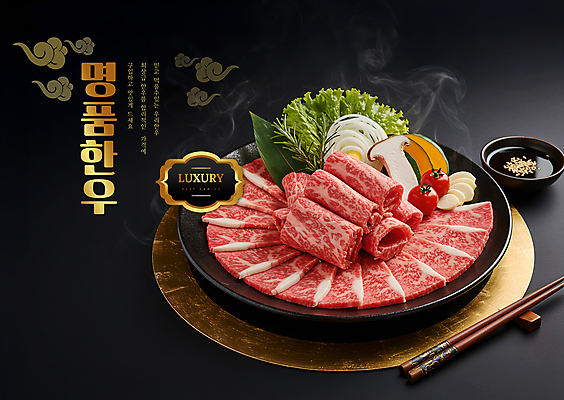 PSD 편집이미지 그릇 채소 젓가락 사람없음 전통문양 세일 어둠 양념 연기 한우 명품 특가판매 이미지편집 전통 문양 식기 수저 소고기 상품 파일형식