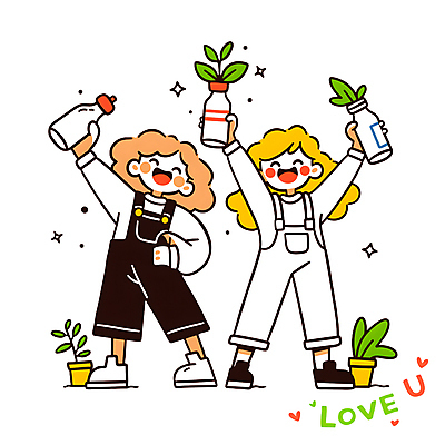 전신 PSD 식물 여자 화분 어린이 허리손 일러스트 웃음 들기 소녀 두명 반짝임 자연보호 앞치마 물병 소녀만 세계환경의날 환경기념일 일러캐릭터 캐릭터 기념일 포즈 모션 자연 표정 사람 환경 보호 물통 여자만 어린이만 파일형식 법정기념일