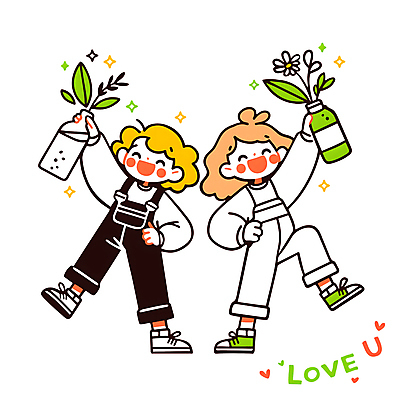 전신 PSD 식물 여자 남자 화분 어린이 허리손 일러스트 웃음 들기 소녀 소년 두명 반짝임 자연보호 앞치마 다리들기 어린이만 세계환경의날 환경기념일 일러캐릭터 캐릭터 기념일 포즈 모션 자연 표정 사람 환경 보호 파일형식 법정기념일