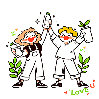 전신 PSD 식물 여자 남자 화분 어린이 일러스트 웃음 들기 소녀 소년 두명 반짝임 자연보호 앞치마 물병 어린이만 세계환경의날 환경기념일 일러캐릭터 캐릭터 기념일 모션 자연 표정 사람 환경 보호 물통 파일형식 법정기념일