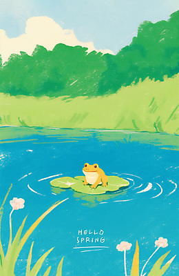 PSD 나무 구름 꽃 일러스트 개구리 풍경 사람없음 봄풍경 연못 풀잎 연잎 감성 경칩 초봄 국내일러스트 자연요소 식물 컨셉 잎 양서류 봄 풀_식물 절기 파일형식