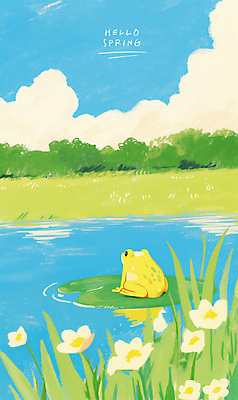 PSD 구름 꽃 일러스트 하늘 개구리 풍경 잔디 사람없음 반사 봄풍경 연못 풀잎 연잎 감성 경칩 초봄 국내일러스트 자연요소 식물 컨셉 잎 양서류 봄 풀_식물 절기 파일형식