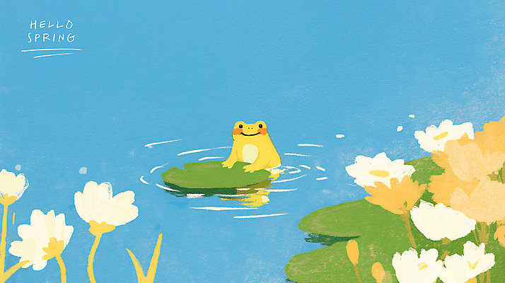 PSD 꽃 일러스트 개구리 풍경 사람없음 반사 봄풍경 연못 연잎 감성 경칩 초봄 국내일러스트 식물 컨셉 잎 양서류 봄 절기 파일형식