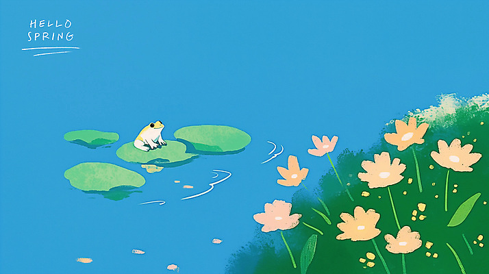 PSD 꽃 일러스트 개구리 풍경 사람없음 반사 봄풍경 연못 풀잎 연잎 감성 경칩 초봄 국내일러스트 식물 컨셉 잎 양서류 봄 풀_식물 절기 파일형식