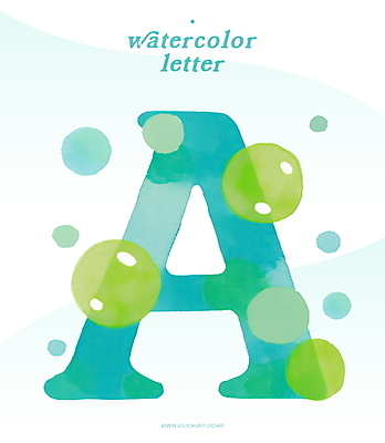 PSD 디자인 예술 일러스트 수채화 타이포그라피 사람없음 물방울 비눗방울 번짐 청록색 A 국내일러스트 문자 알파벳 컬러 파일형식 효과
