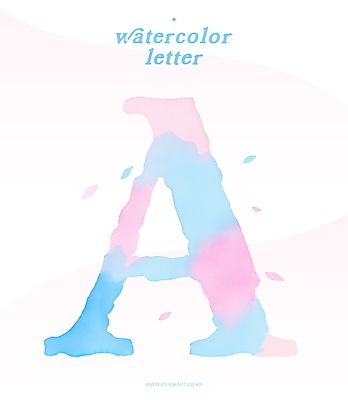 PSD 예술 분홍색 하늘색 잎 일러스트 수채화 타이포그라피 사람없음 번짐 A 국내일러스트 식물 문자 알파벳 컬러 파란색 파일형식 효과