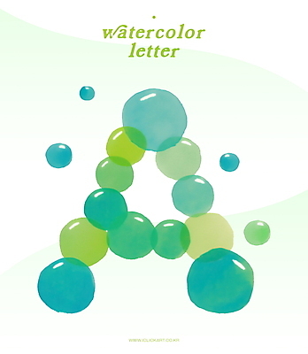 PSD 일러스트 수채화 타이포그라피 사람없음 초록색 물방울 비눗방울 번짐 A 국내일러스트 문자 알파벳 컬러 파일형식 효과