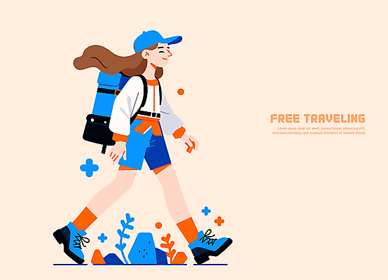 전신 모자 여자 행복 여행 일러스트 배낭 한명 미소 성인 걷기 자유 바위 풀 즐거움 베이지색 혼자 성인여자한명만 국내일러스트 AI파일 식물 1 잡화 감정 컬러 컨셉 가방 모션 표정 사람 돌_바위 여자한명만 성인여자만 파일형식 벡터