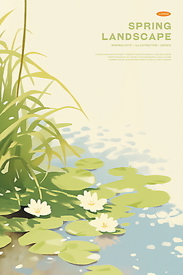 PSD 꽃 일러스트 자연 풍경 사람없음 초록색 평화 봄 연못 풀 연잎 국내일러스트 식물 계절 컬러 컨셉 잎 생태계 파일형식