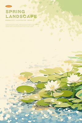 PSD 꽃 일러스트 자연 나뭇잎 풍경 사람없음 초록색 평화 봄 연못 연잎 국내일러스트 식물 계절 컬러 컨셉 잎 생태계 파일형식