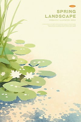 PSD 꽃 일러스트 자연 풍경 사람없음 초록색 평화 봄 연못 풀 연잎 국내일러스트 식물 계절 컬러 컨셉 잎 생태계 파일형식