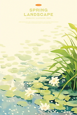 PSD 꽃 일러스트 자연 풍경 사람없음 초록색 평화 봄 연못 풀 연잎 국내일러스트 식물 계절 컬러 컨셉 잎 생태계 파일형식