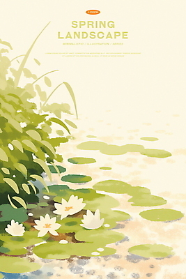 PSD 꽃 물결 일러스트 자연 풍경 사람없음 초록색 평화 봄 연못 풀 연잎 국내일러스트 식물 계절 컬러 컨셉 잎 생태계 파일형식