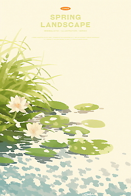 PSD 꽃 일러스트 자연 풍경 사람없음 초록색 평화 봄 연못 풀 연잎 국내일러스트 식물 계절 컬러 컨셉 잎 생태계 파일형식