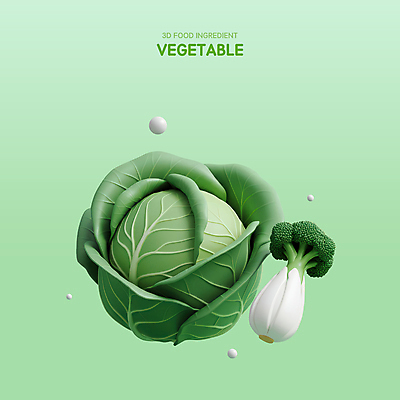 PSD 아이콘 식재료 사람없음 초록색 3D아이콘 3D 신선 브로콜리 양배추 엘리먼트 편집3D 컬러 채소 디지털합성 파일형식