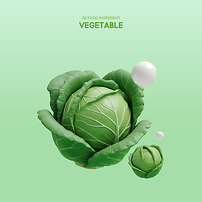 PSD 아이콘 식재료 사람없음 초록색 3D아이콘 3D 신선 양배추 엘리먼트 편집3D 컬러 채소 디지털합성 파일형식