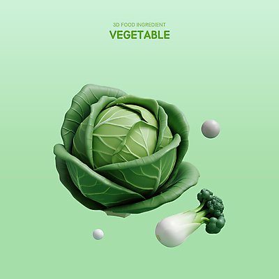 PSD 아이콘 식재료 사람없음 초록색 3D아이콘 3D 신선 브로콜리 양배추 엘리먼트 편집3D 컬러 채소 디지털합성 파일형식