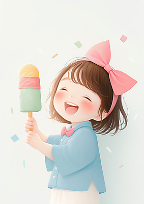 JPG 여자 리본 어린이 일러스트 한명 미소 웃음 들기 소녀 상반신 여름 기쁨 머리띠 막대아이스크림 파스텔톤 소녀한명만 국내일러스트 AI일러스트 AI콘텐츠 1 계절 감정 컬러 장신구 모션 아이스크림 표정 사람 여자한명만 소녀만 파일형식