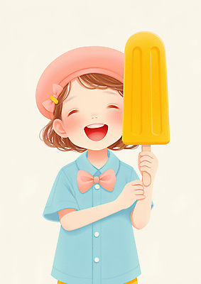 JPG 모자 여자 리본 어린이 일러스트 한명 미소 웃음 들기 소녀 상반신 여름 기쁨 막대아이스크림 파스텔톤 소녀한명만 국내일러스트 AI일러스트 AI콘텐츠 1 잡화 계절 감정 컬러 모션 아이스크림 표정 사람 여자한명만 소녀만 파일형식