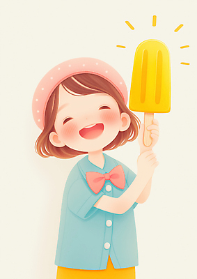 JPG 모자 여자 리본 어린이 일러스트 한명 미소 웃음 들기 소녀 상반신 여름 기쁨 막대아이스크림 파스텔톤 소녀한명만 국내일러스트 AI일러스트 AI콘텐츠 1 잡화 계절 감정 컬러 모션 아이스크림 표정 사람 여자한명만 소녀만 파일형식