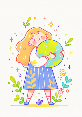 JPG 전신 여자 꽃 지구 어린이 잎 일러스트 안기 자연 따뜻함 사랑 한명 미소 소녀 컬러풀 환경 하트 보호 순수 소녀한명만 국내일러스트 AI일러스트 AI콘텐츠 모양 식물 1 감정 컬러 컨셉 모션 표정 사람 생태계 여자한명만 소녀만 파일형식