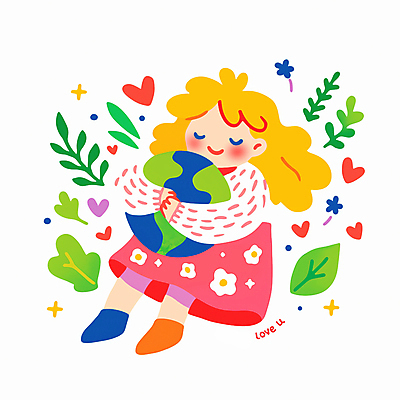 JPG 전신 여자 꽃 지구 어린이 잎 일러스트 안기 자연 따뜻함 사랑 한명 미소 소녀 컬러풀 환경 하트 보호 순수 소녀한명만 국내일러스트 AI일러스트 AI콘텐츠 모양 식물 1 감정 컬러 컨셉 모션 표정 사람 생태계 여자한명만 소녀만 파일형식