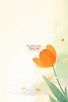 PSD 꽃백그라운드 일러스트 수채화 사람없음 주황색 튤립 카피스페이스 봄배경 국내일러스트 꽃 컬러 백그라운드 봄 공백 파일형식