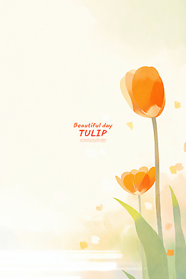 PSD 꽃백그라운드 일러스트 수채화 사람없음 주황색 튤립 카피스페이스 봄배경 국내일러스트 꽃 컬러 백그라운드 봄 공백 파일형식