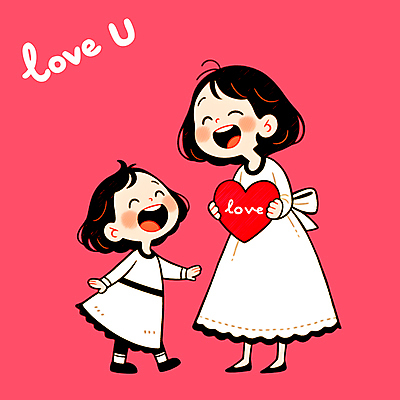 전신 PSD 원피스 여자 꽃 행복 어린이 분홍색 일러스트 모녀 따뜻함 사랑 소녀 성인 두명 하트 여자만 일러캐릭터 모양 식물 캐릭터 옷 딸 감정 컬러 가족 엄마 사람 파일형식