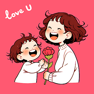 PSD 여자 꽃 행복 어린이 분홍색 일러스트 모녀 따뜻함 사랑 들기 소녀 상반신 성인 두명 손들기 카네이션 여자만 일러캐릭터 식물 캐릭터 딸 감정 컬러 가족 모션 엄마 사람 파일형식