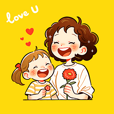 PSD 여자 꽃 행복 어린이 일러스트 모녀 따뜻함 사랑 들기 소녀 상반신 성인 두명 노란색 하트 카네이션 여자만 일러캐릭터 모양 식물 캐릭터 딸 감정 컬러 가족 모션 엄마 사람 파일형식
