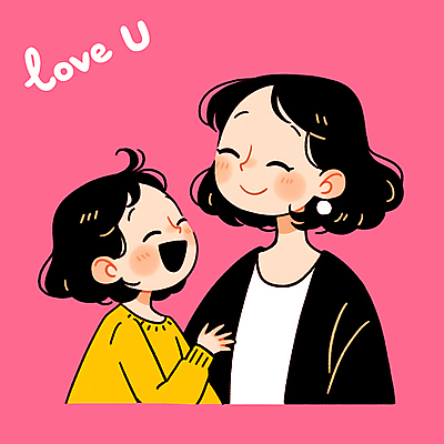 PSD 여자 꽃 행복 어린이 분홍색 일러스트 모녀 따뜻함 사랑 소녀 상반신 성인 두명 손들기 여자만 일러캐릭터 식물 캐릭터 딸 감정 컬러 가족 모션 엄마 사람 파일형식