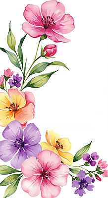 JPG 꽃 세로배너 분홍색 잎 일러스트 수채화 사람없음 국내일러스트 AI일러스트 AI콘텐츠 식물 배너 컬러 세로 파일형식