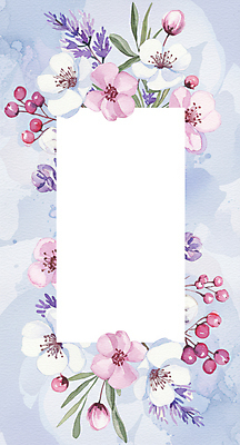 JPG 꽃 세로배너 일러스트 수채화 사람없음 보라색 꽃프레임 국내일러스트 AI일러스트 AI콘텐츠 식물 배너 컬러 프레임 세로 파일형식