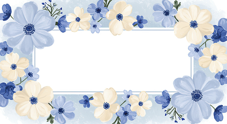 JPG 가로배너 꽃 일러스트 수채화 사람없음 파란색 꽃프레임 아네모네 국내일러스트 AI일러스트 AI콘텐츠 식물 배너 컬러 프레임 가로 파일형식