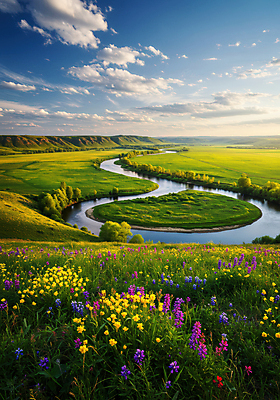 JPG 나무 구름 편집이미지 꽃밭 자연 하늘 풍경 잔디 초원 사람없음 강 맑음 봄 언덕 편집실사 AI포토 AI콘텐츠 자연요소 식물 계절 꽃 날씨 CG 생태계 파일형식