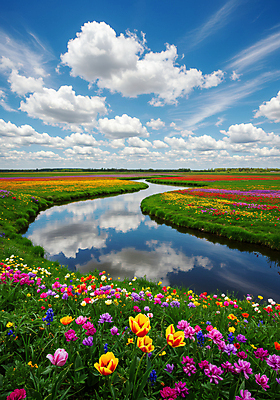 JPG 구름 편집이미지 꽃밭 자연 하늘 풍경 잔디 초원 사람없음 강 반사 맑음 봄 편집실사 AI포토 AI콘텐츠 자연요소 식물 계절 꽃 날씨 CG 생태계 파일형식