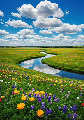 JPG 구름 편집이미지 꽃밭 자연 하늘 풍경 잔디 초원 사람없음 강 반사 맑음 봄 편집실사 AI포토 AI콘텐츠 자연요소 식물 계절 꽃 날씨 CG 생태계 파일형식