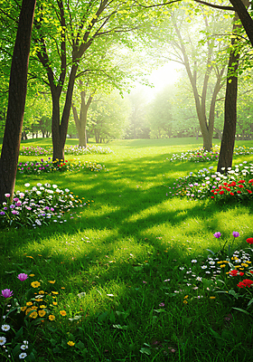 JPG 나무 편집이미지 꽃밭 자연 풍경 잔디 초원 사람없음 햇빛 맑음 봄 숲속 편집실사 AI포토 AI콘텐츠 식물 계절 꽃 날씨 태양 숲 CG 생태계 파일형식