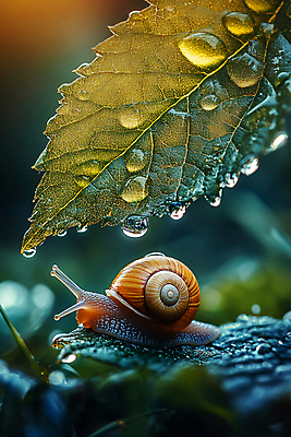 JPG 편집이미지 자연 나뭇잎 사람없음 초록색 이슬 달팽이 싱그러움 편집실사 AI포토 AI콘텐츠 컬러 잎 연체동물 CG 생태계 파일형식