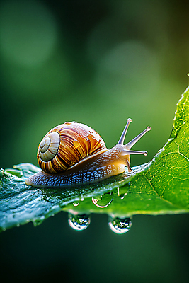 JPG 편집이미지 자연 나뭇잎 사람없음 초록색 이슬 달팽이 싱그러움 편집실사 AI포토 AI콘텐츠 컬러 잎 연체동물 CG 생태계 파일형식