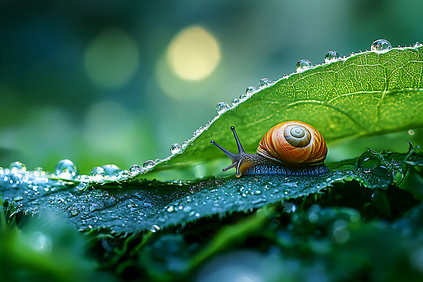 JPG 편집이미지 자연 나뭇잎 사람없음 초록색 이슬 달팽이 보케 싱그러움 편집실사 AI포토 AI콘텐츠 컬러 잎 연체동물 CG 생태계 파일형식