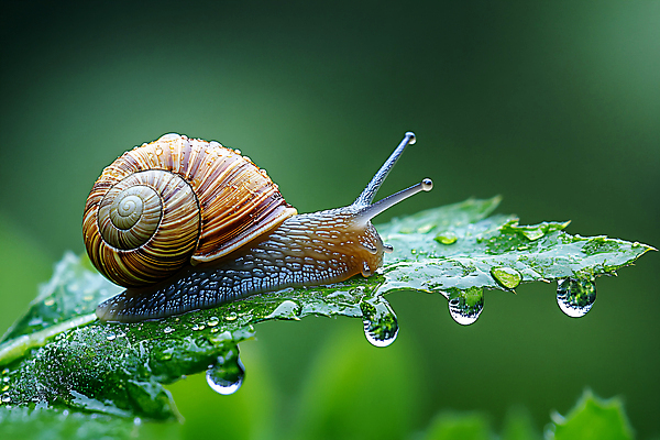 JPG 편집이미지 자연 나뭇잎 사람없음 초록색 이슬 달팽이 싱그러움 편집실사 AI포토 AI콘텐츠 컬러 잎 연체동물 CG 생태계 파일형식