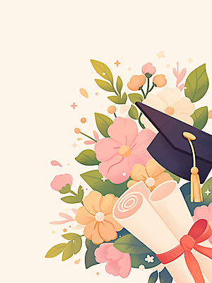 JPG 꽃 리본 종이 일러스트 학사모 따뜻함 사람없음 축하 풀잎 졸업장 두루마리 국내일러스트 AI일러스트 AI콘텐츠 식물 모자_잡화 컨셉 잎 졸업 풀_식물 파일형식