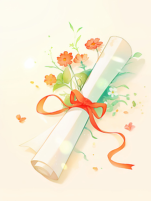 JPG 꽃 리본 종이 일러스트 따뜻함 사람없음 축하 졸업장 두루마리 국내일러스트 AI일러스트 AI콘텐츠 식물 컨셉 졸업 파일형식