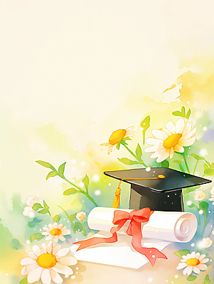 JPG 꽃 리본 종이 일러스트 학사모 따뜻함 사람없음 빛 반짝임 축하 풀잎 졸업장 두루마리 화사함 국내일러스트 AI일러스트 AI콘텐츠 식물 모자_잡화 컨셉 잎 졸업 모션 풀_식물 파일형식