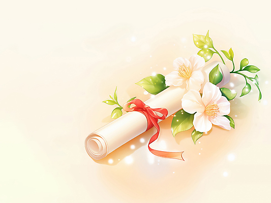 JPG 꽃 리본 종이 일러스트 나뭇잎 따뜻함 사람없음 빛 반짝임 축하 졸업장 두루마리 국내일러스트 AI일러스트 AI콘텐츠 식물 컨셉 잎 졸업 모션 파일형식