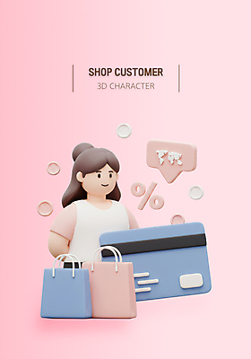 PSD 편집이미지 여자 분홍색 말풍선 3D캐릭터 한명 미소 상반신 성인 쇼핑 쇼핑백 3D 동전 신용카드 퍼센트 뒷짐 성인여자한명만 편집3D 캐릭터 1 컬러 돈 가방 모션 표정 사람 금융 특수기호 디지털합성 여자한명만 성인여자만 파일형식