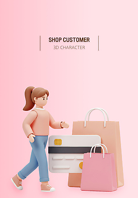 전신 PSD 편집이미지 여자 분홍색 3D캐릭터 한명 성인 쇼핑 쇼핑백 3D 걷기 신용카드 성인여자한명만 편집3D 캐릭터 1 컬러 가방 모션 사람 금융 디지털합성 여자한명만 성인여자만 파일형식